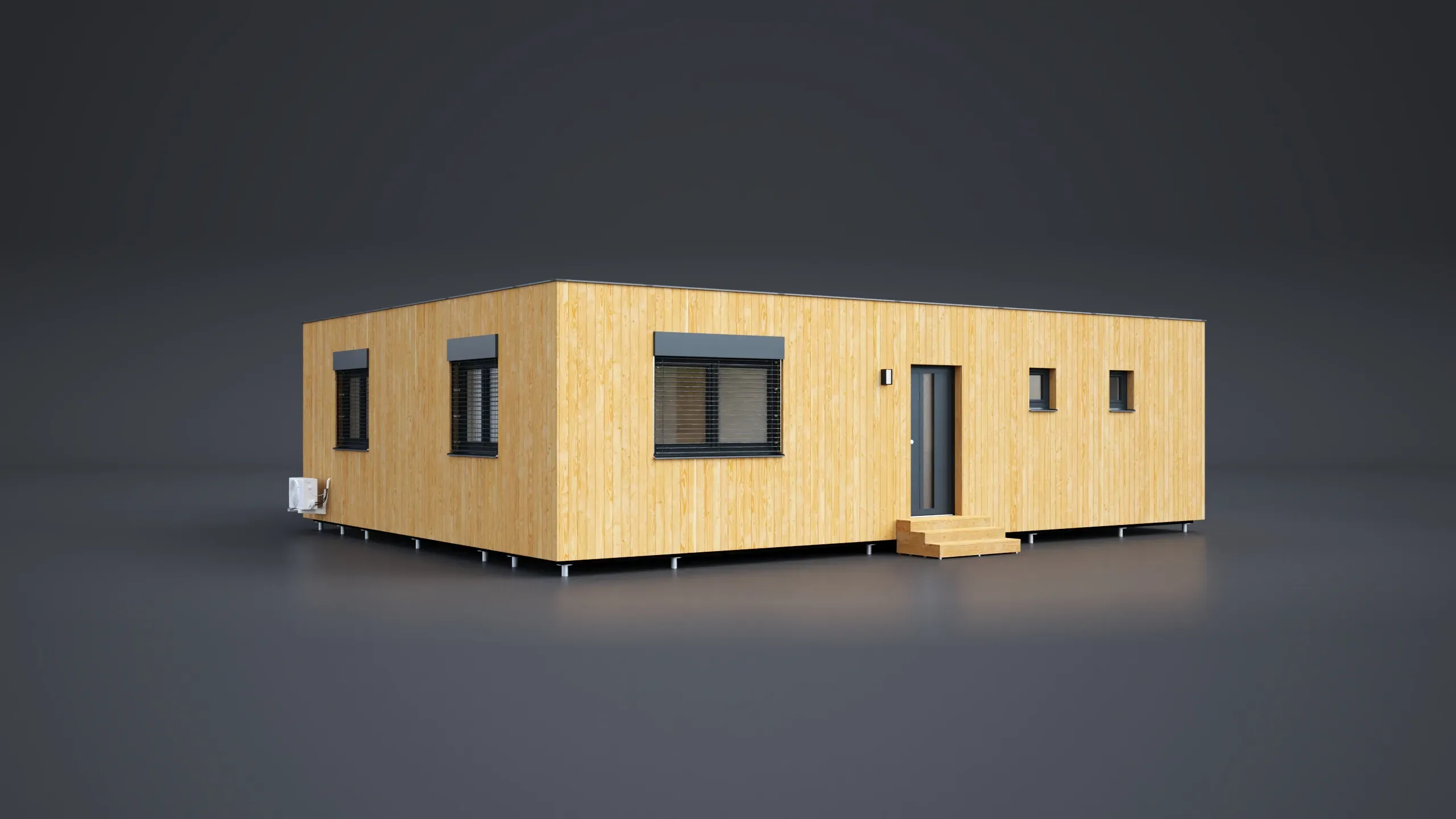 3D model domu - Doppelmodul Holzfassade 108m²-Flachdach