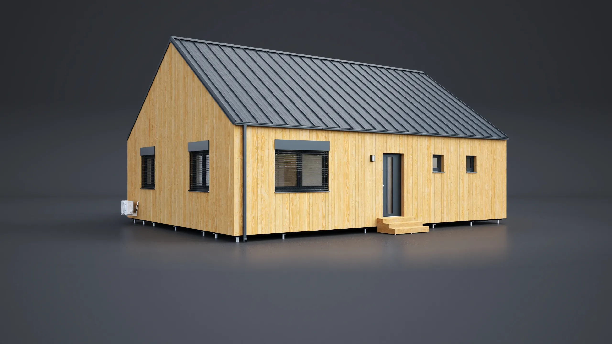 3D model domu - Doppelmodul Holzfassade 108m²-Satteldach