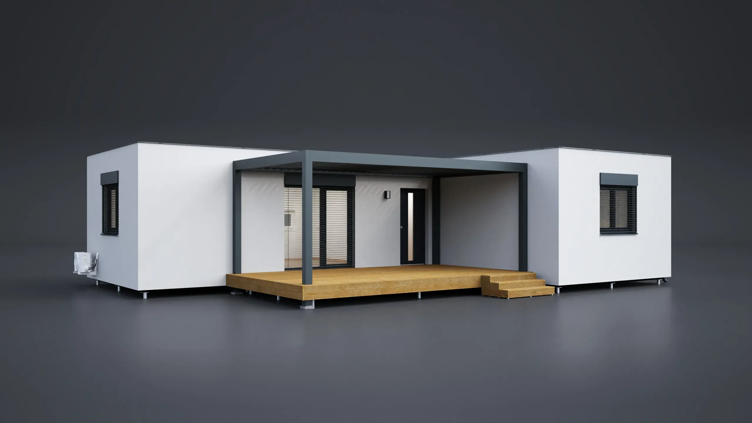 3D model domu - Zweimodulige L 79 m²-Flachdach