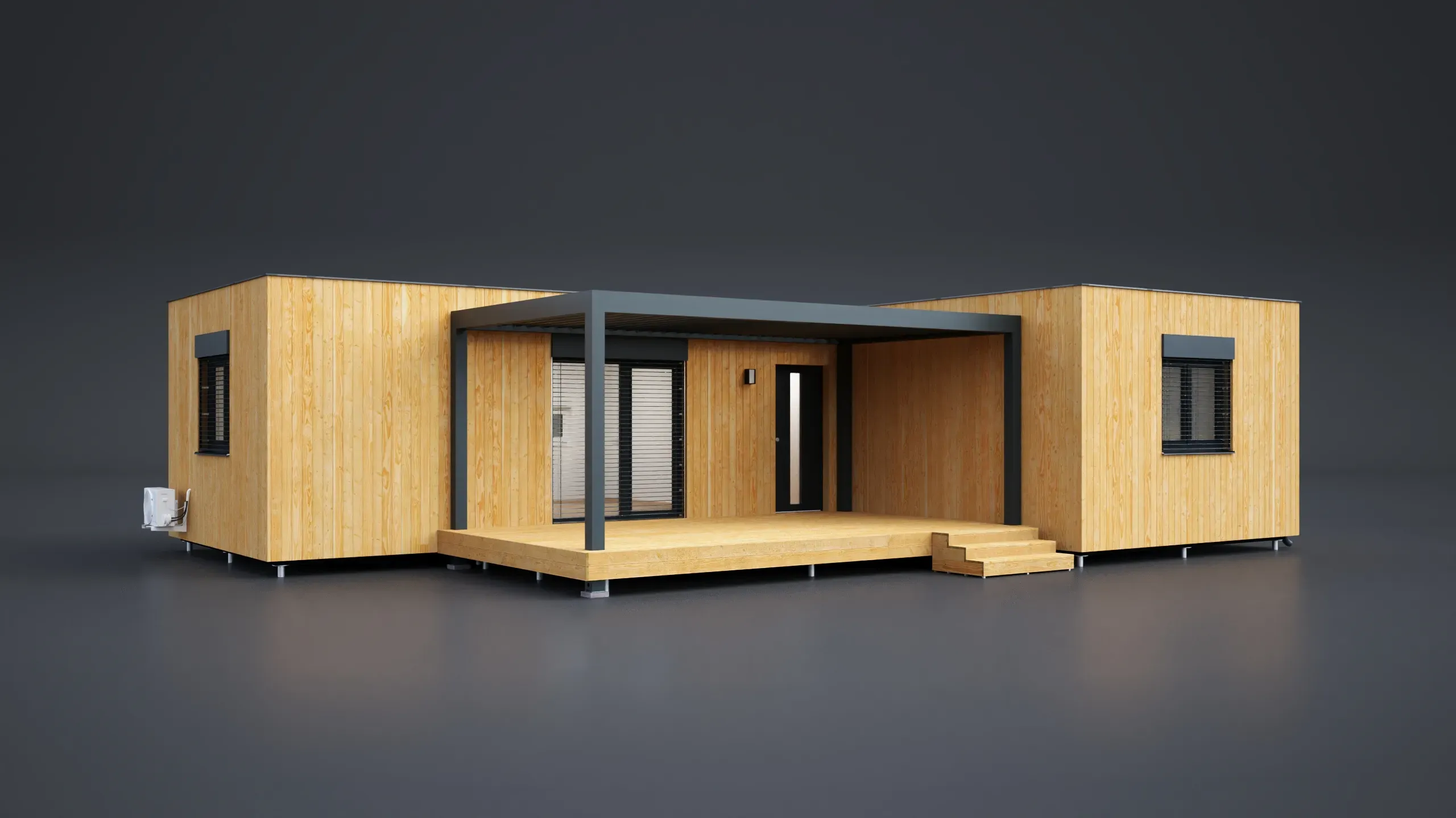 3D model domu - Zweimodulige L Holzfassade 79 m²-Flachdach