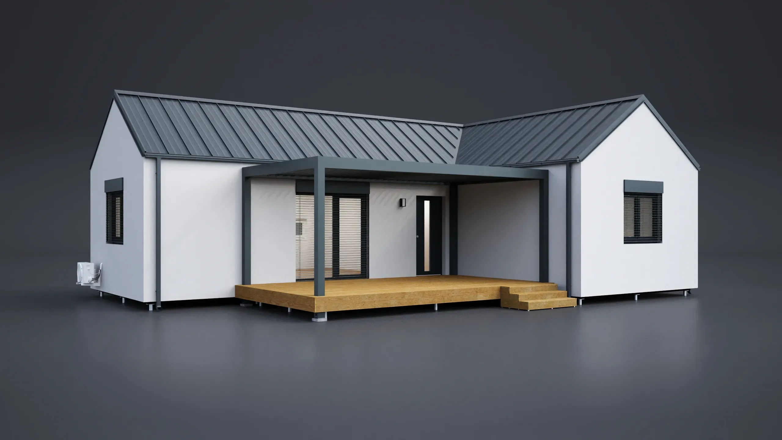 3D model domu - Zweimodulige L 79 m²-Satteldach