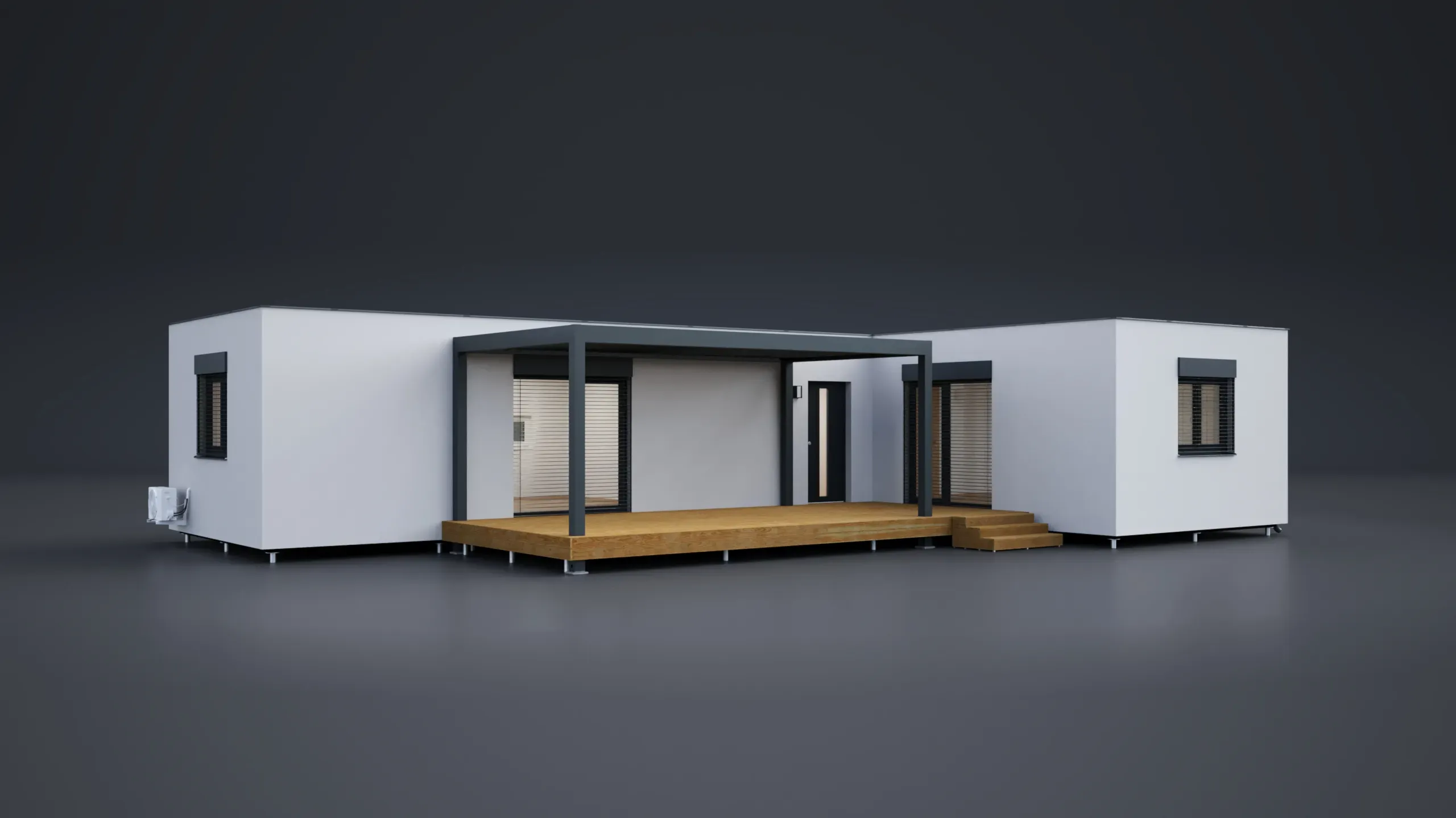 3D model domu - Zweimodulige L 94 m²-Flachdach