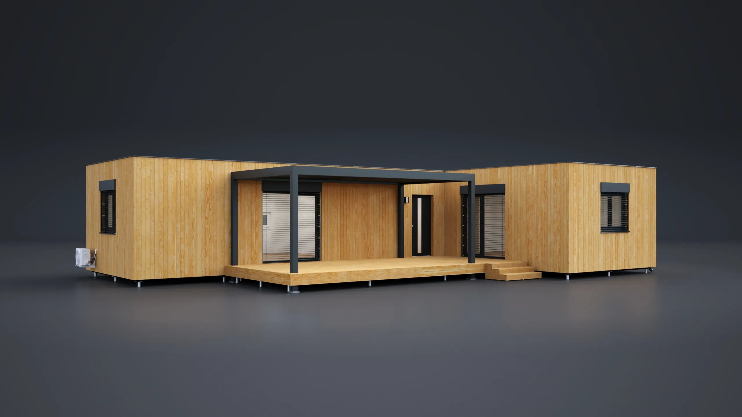 3D model domu - Zweimodulige L Holzfassade 94 m²-Flachdach