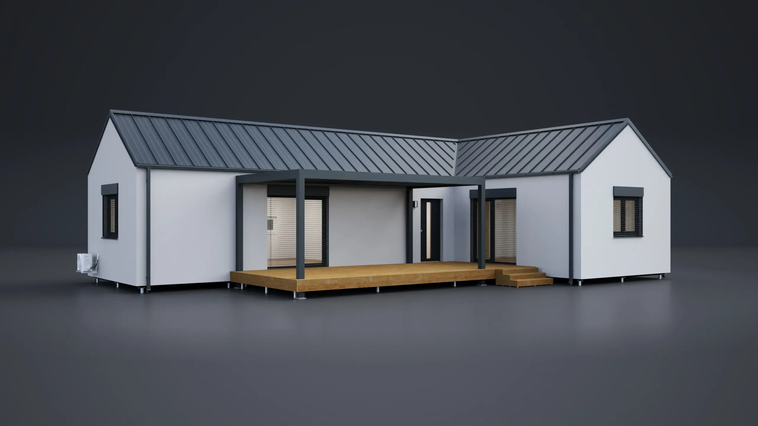 3D model domu - Zweimodulige L 94 m²-Satteldach
