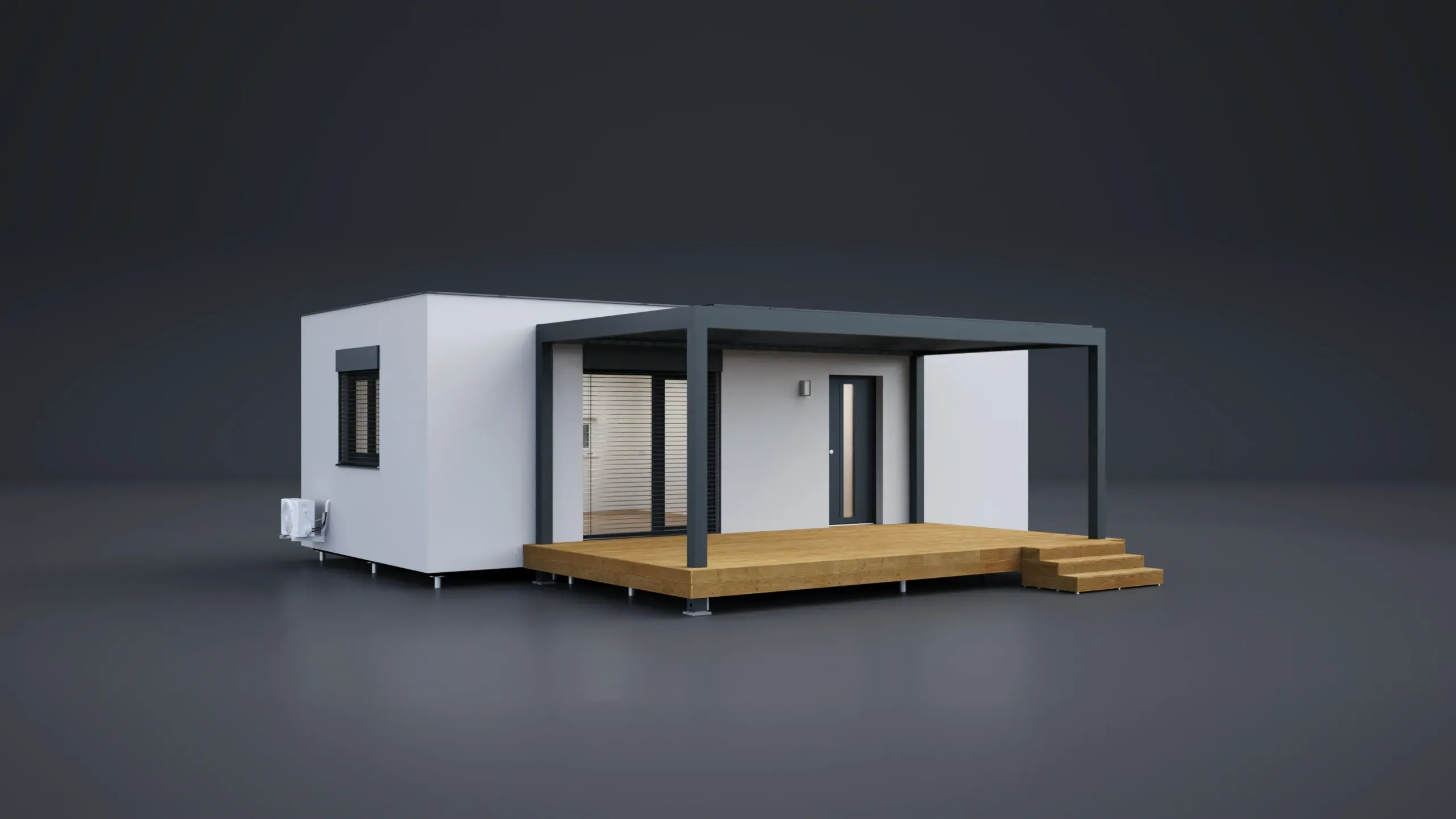 3D model domu - Einzelmodul 45m²- Flachdach