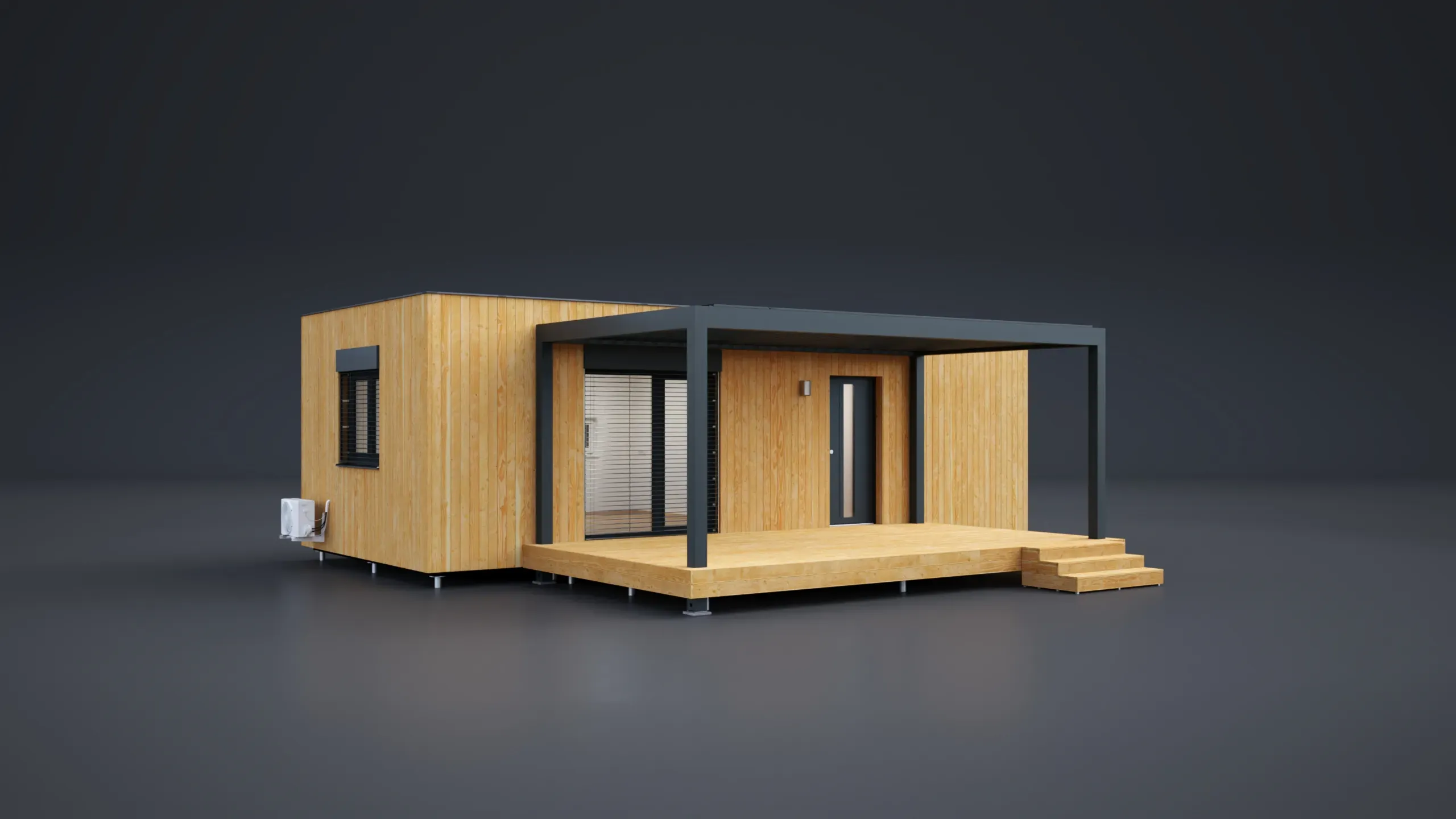 3D model domu - Einzelmodul Holzfassade 45m²-Flachdach