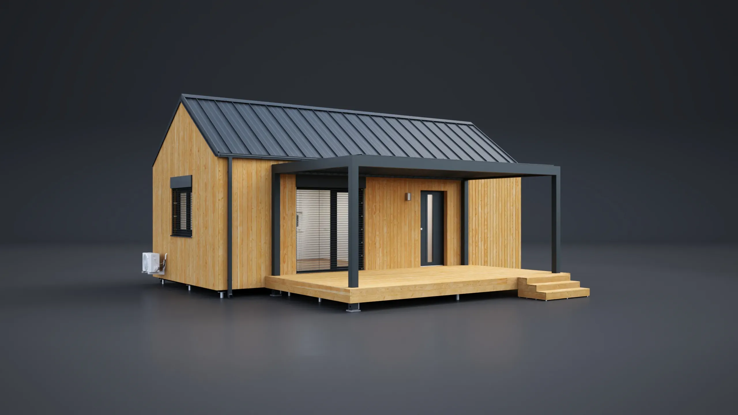 3D model domu - Einzelmodul Holzfassade 45m²-Satteldach