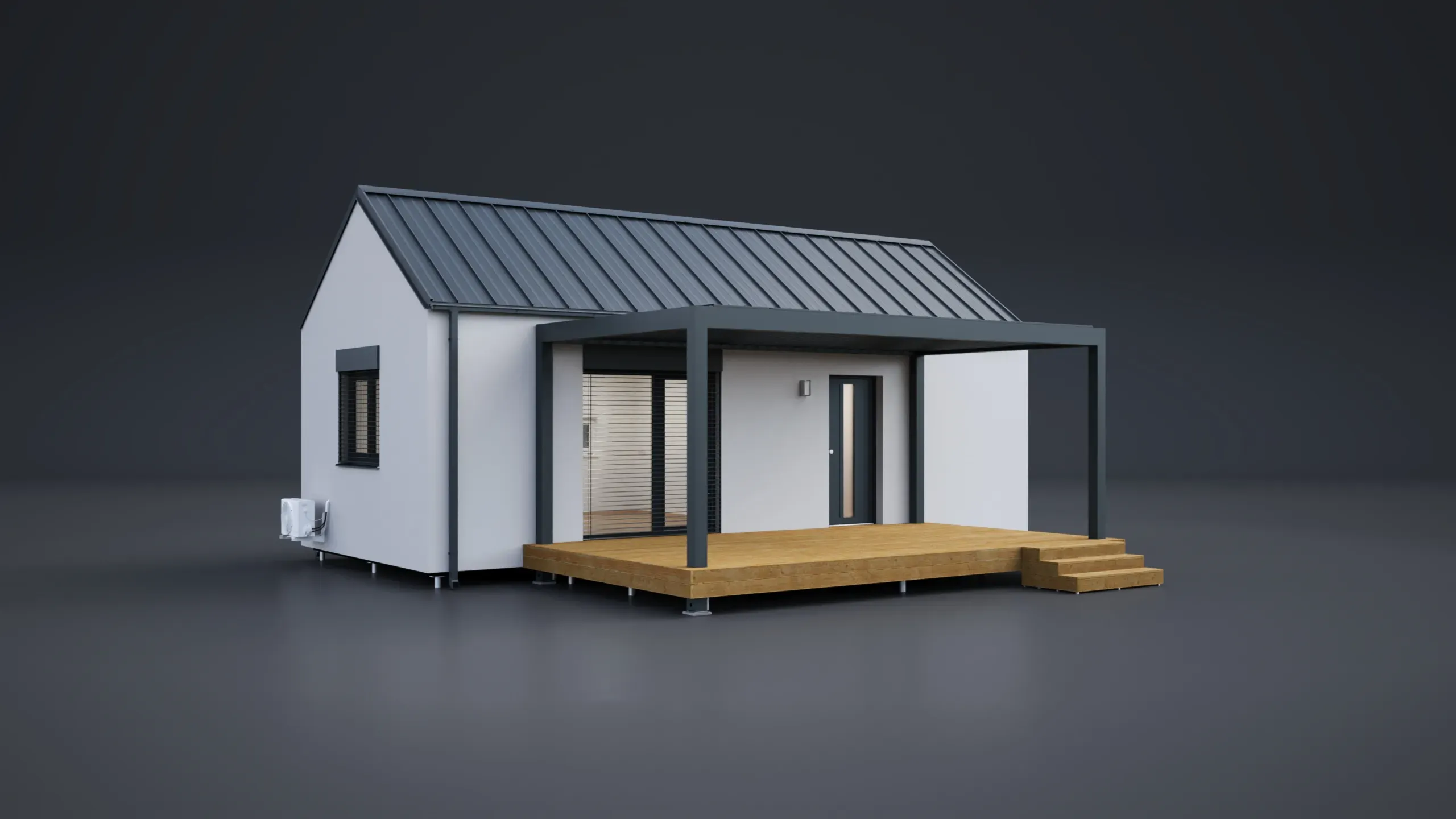 3D model domu - Einzelmodul 45m²-Satteldach