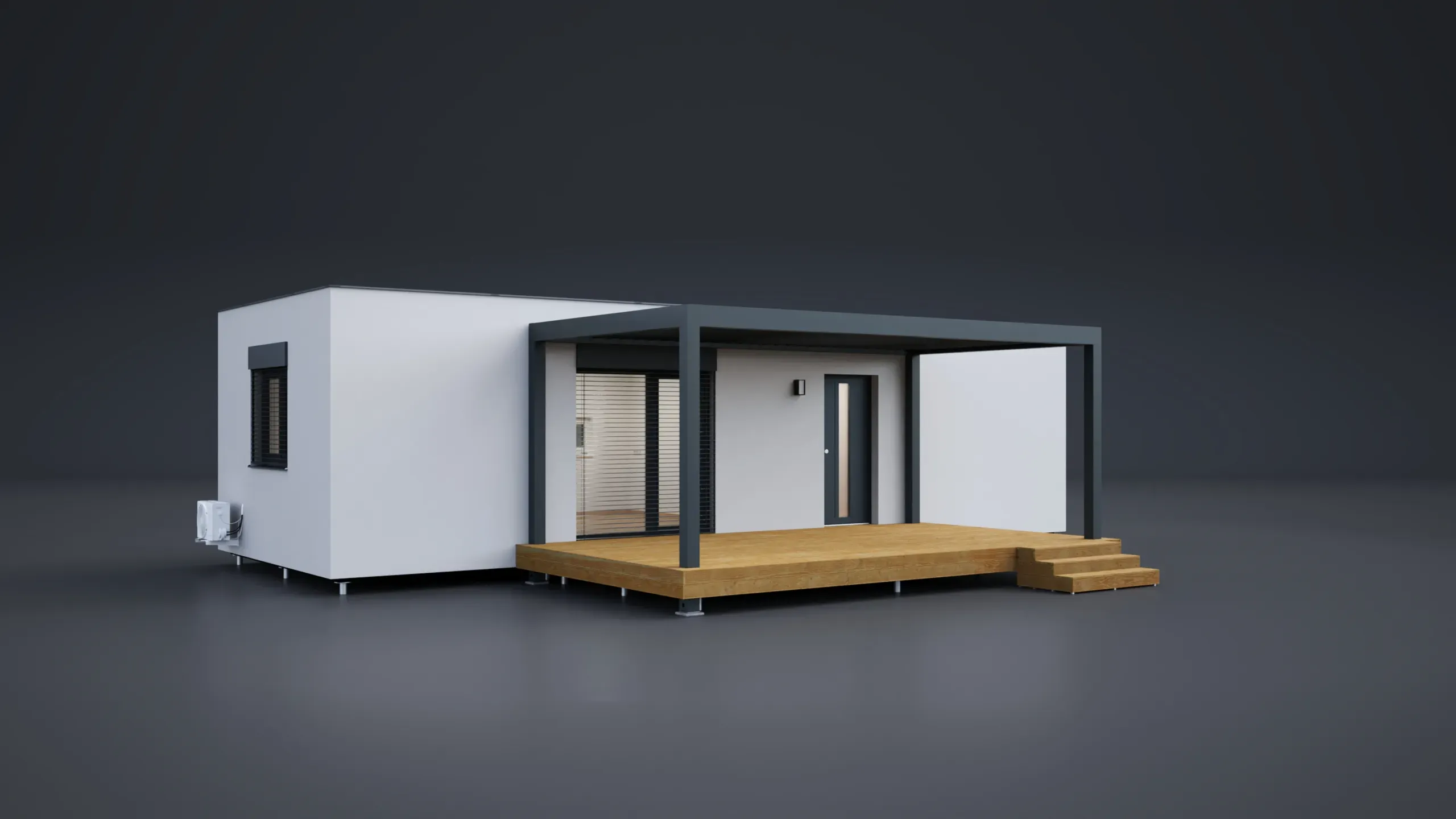 3D model domu - Einzelmodul 54m²-Flachdach