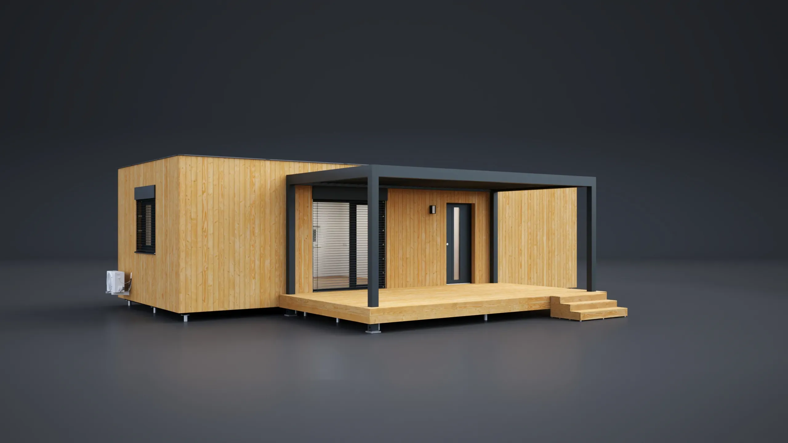 3D model domu - Einzelmodul Holzfassade 54m²-Flachdach