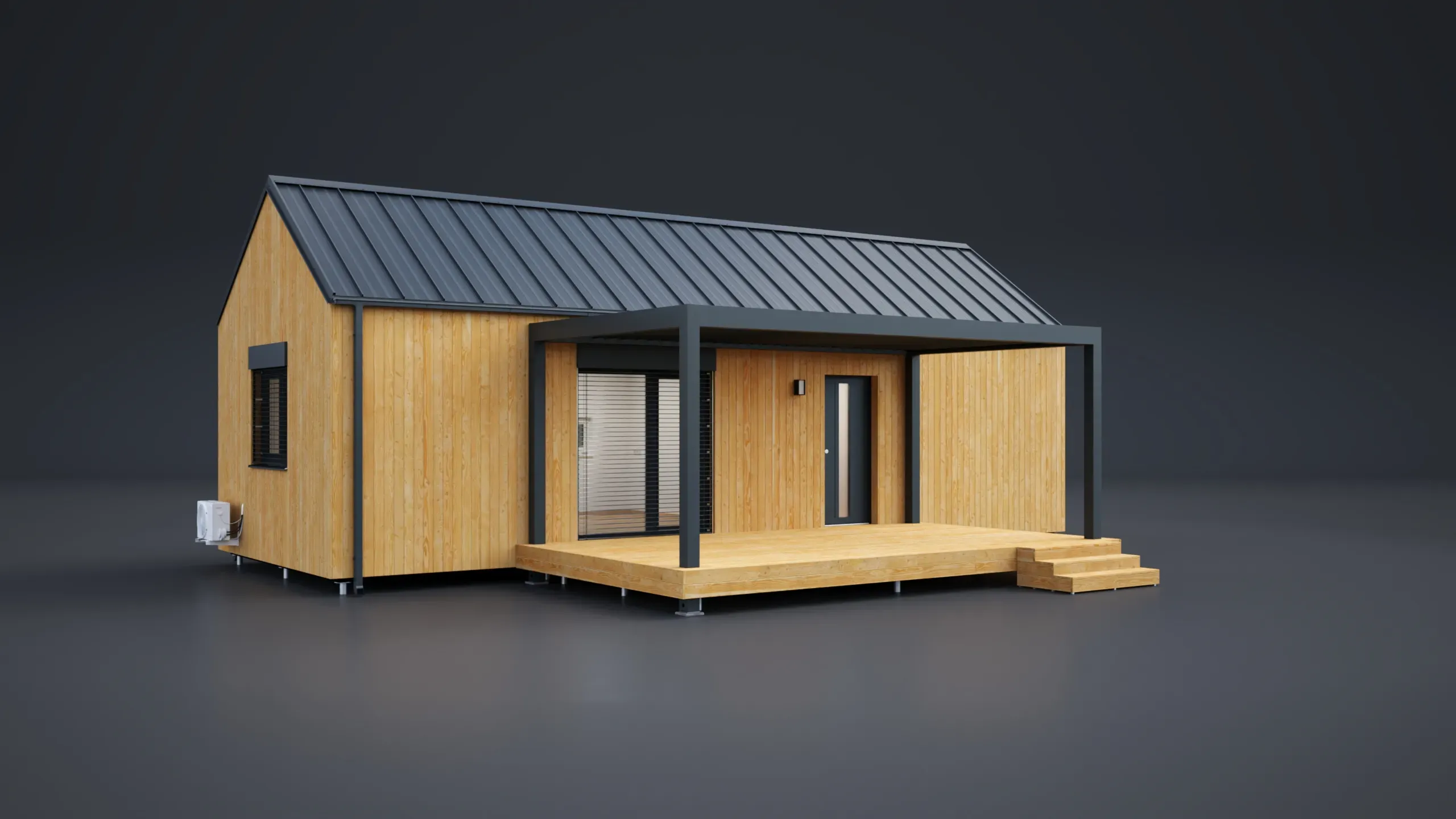 3D model domu - Einzelmodul Holzfassade 54m²-Satteldach