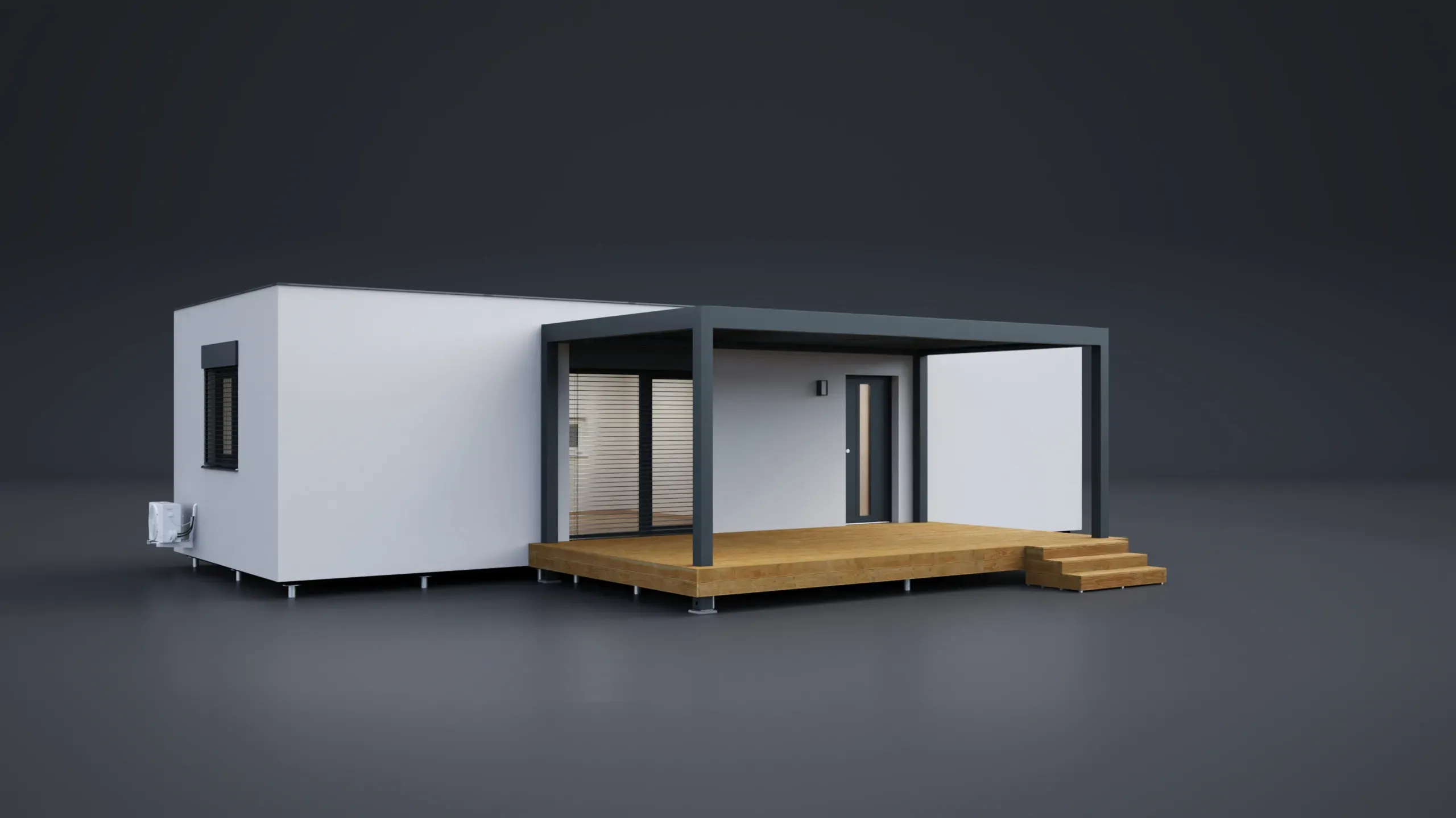 3D model domu - Einzelmodul 59m²- Flachdach