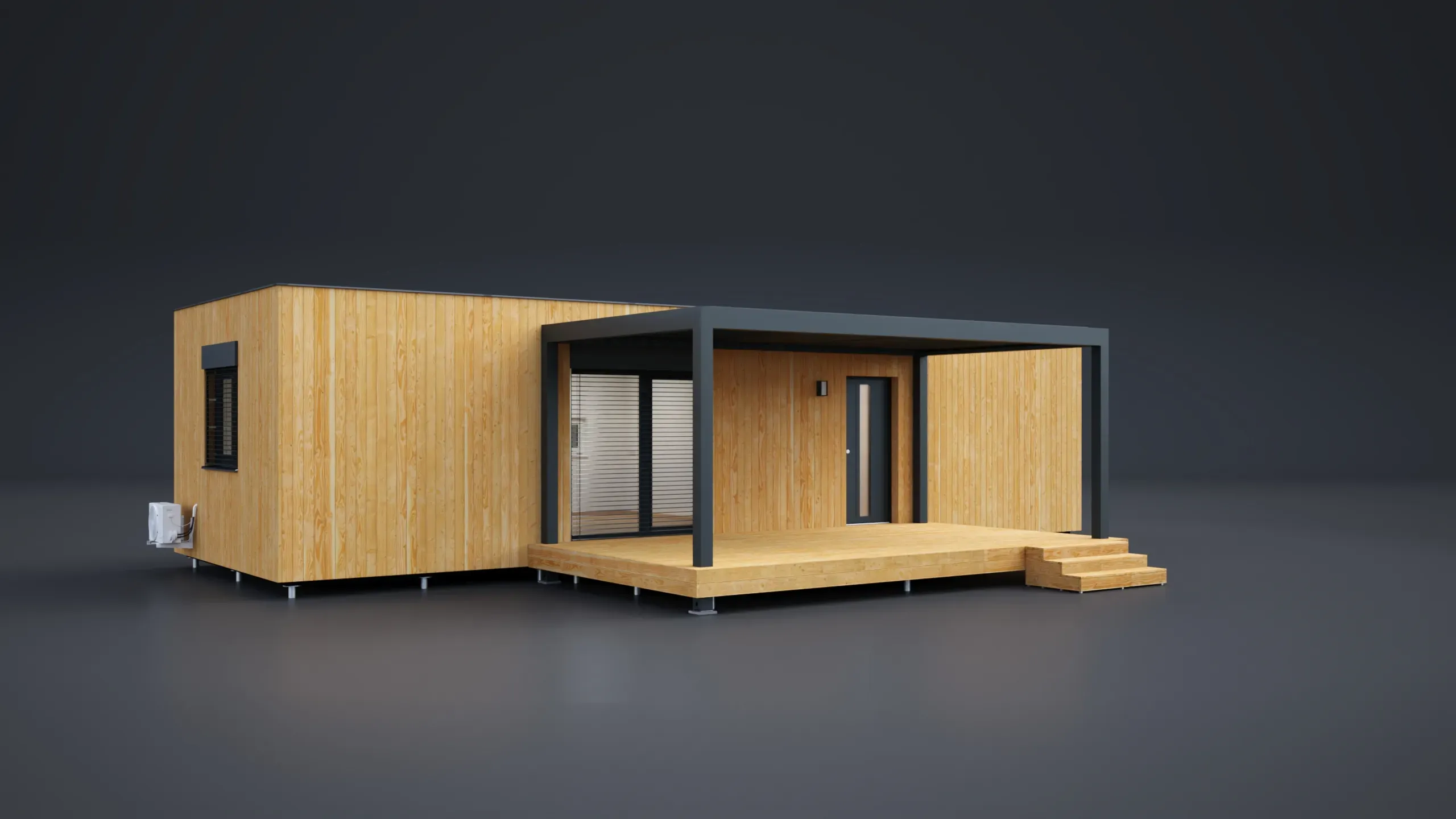 3D model domu - Einzelmodul Holzfassade 59m²-Flachdach