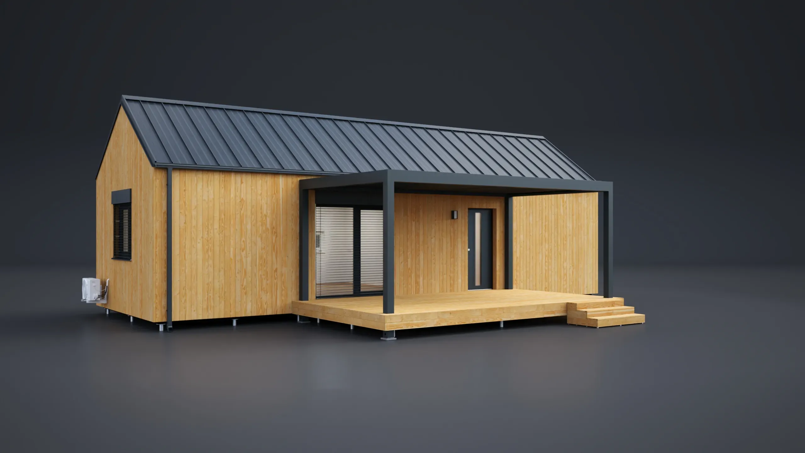 3D model domu - Einzelmodul Holzfassade 59m²-Satteldach