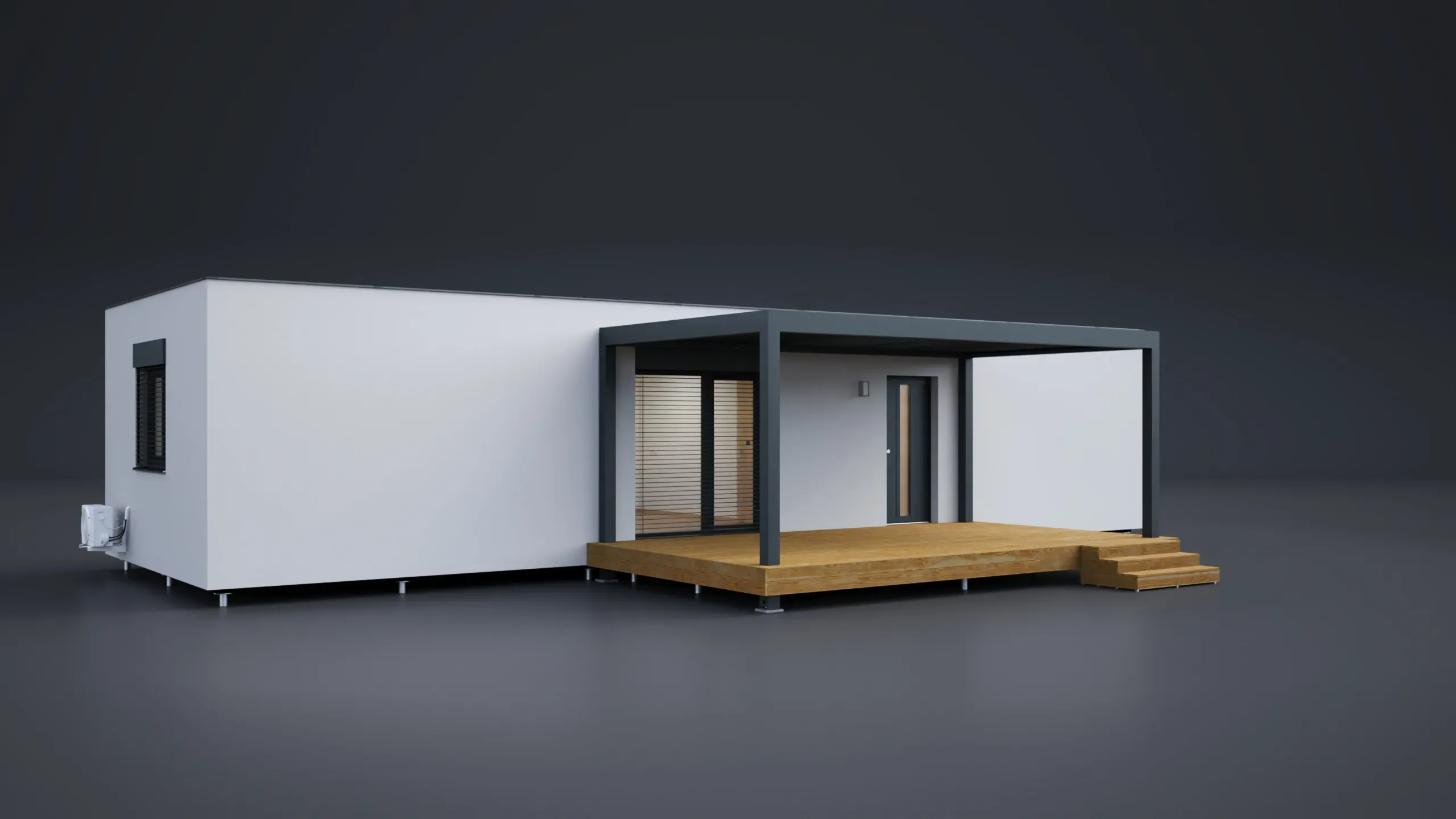 3D model domu - Einzelmodul 75m²- Flachdach