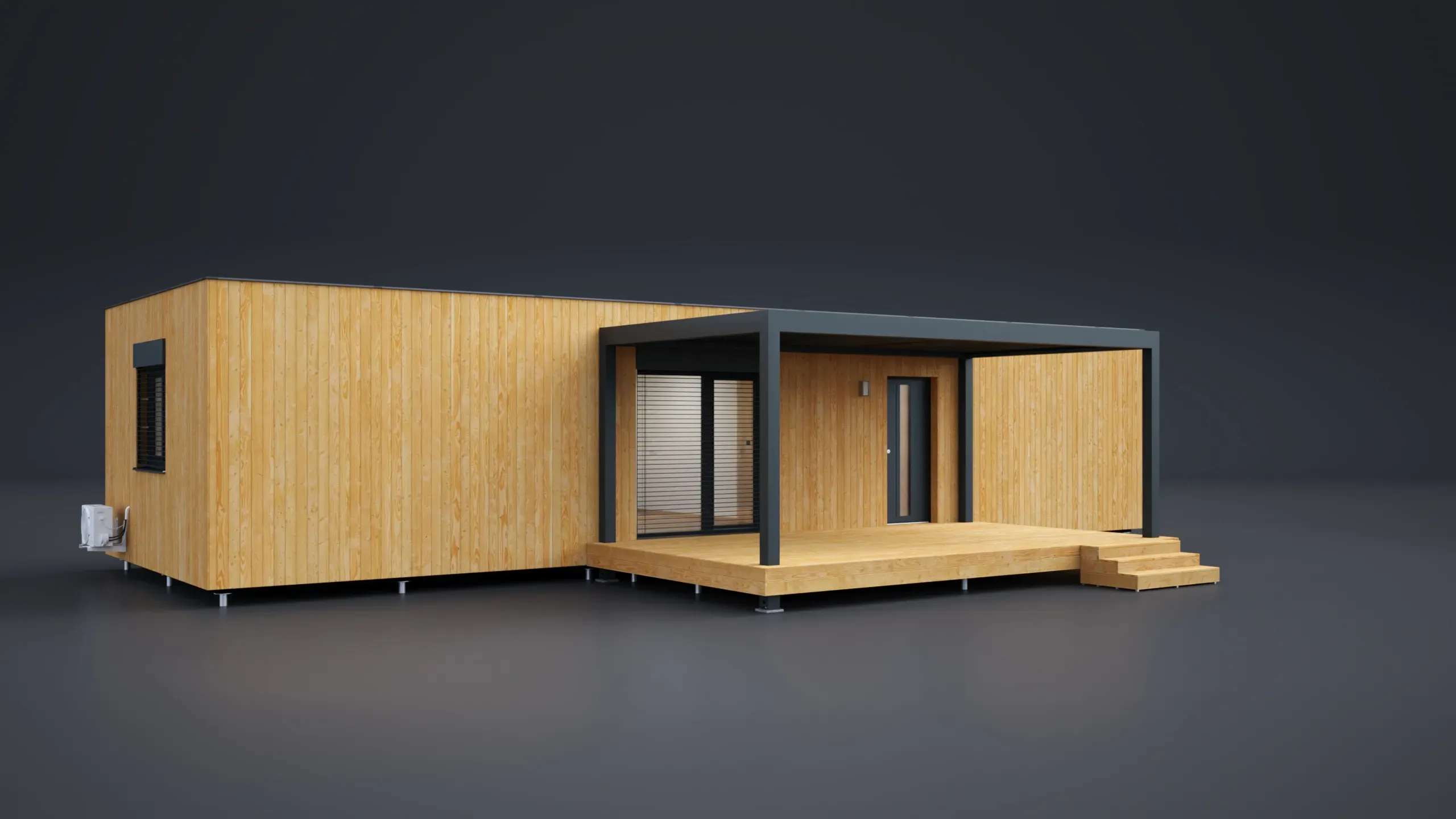 3D model domu - Einzelmodul Holzfassade 75m²-Flachdach