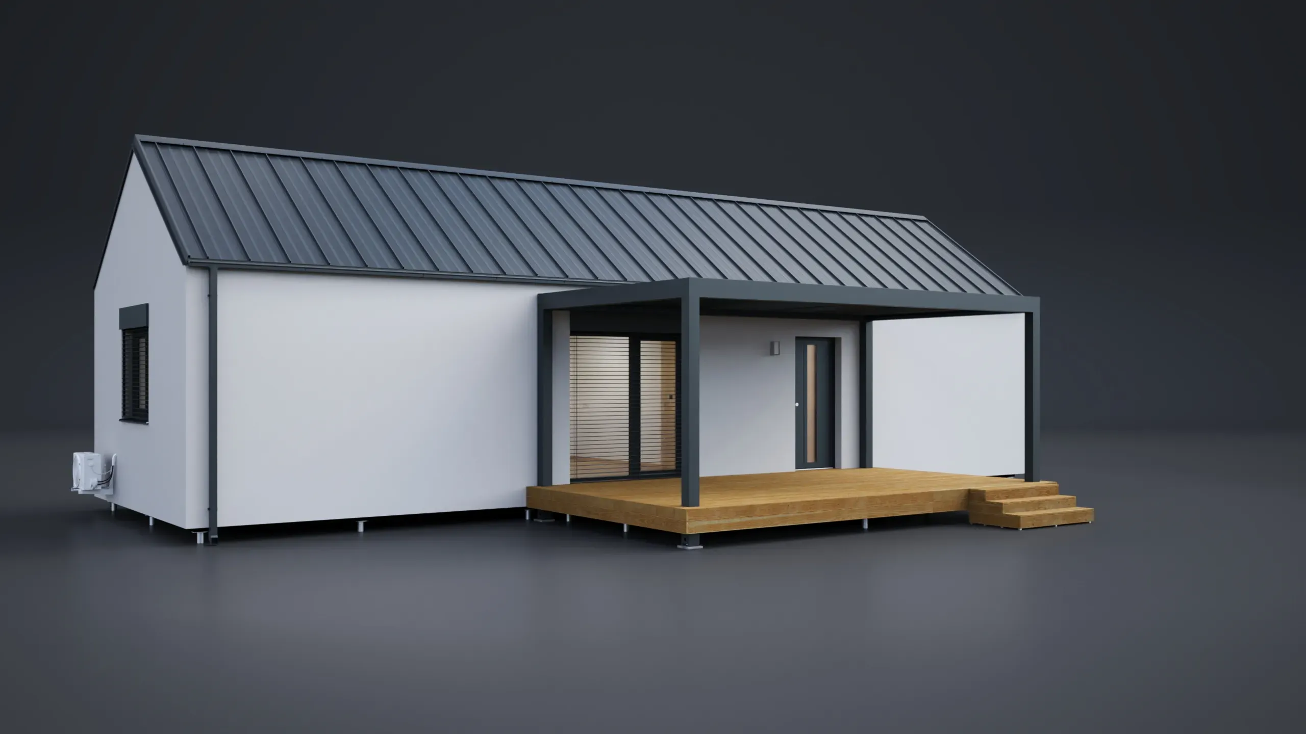 3D model domu - Einzelmodul 75m²-Satteldach